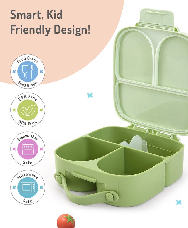 Bonfino Lunch Box, Leak-Resistant Seal, Food-Grade PP and Silicone, Durable, Animal Theme, 3 Years+, 1100 mL, 21.8 x 21.1 x 7.5 cm - Green - Image 5