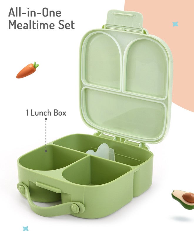 Bonfino Lunch Box, Leak-Resistant Seal, Food-Grade PP and Silicone, Durable, Animal Theme, 3 Years+, 1100 mL, 21.8 x 21.1 x 7.5 cm - Green - Image 2