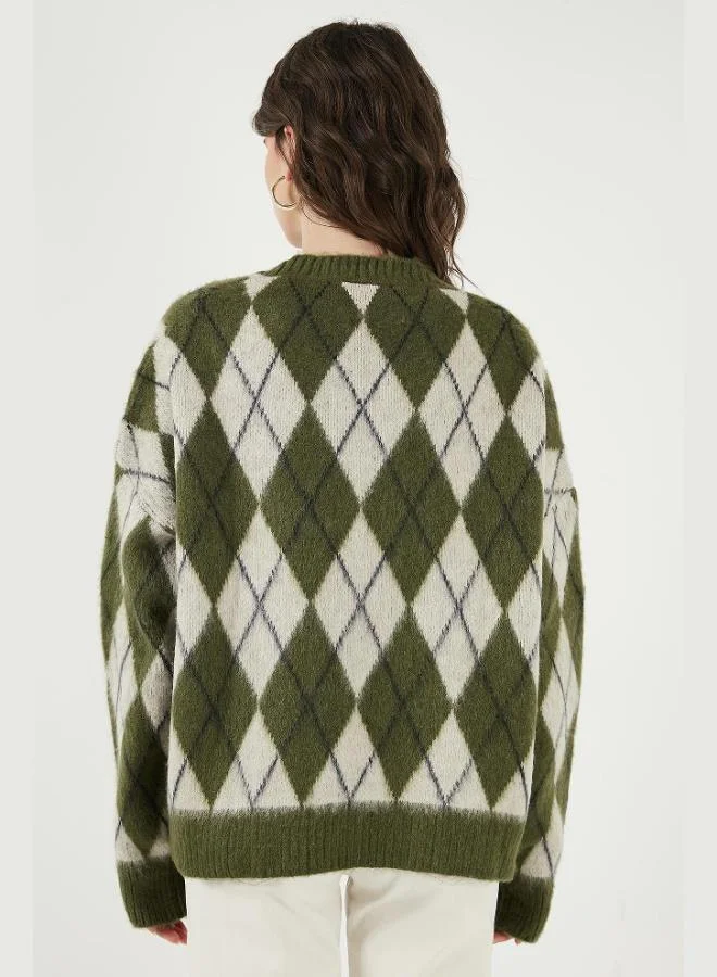 Lela Lela Oversize Fit Crew Neck Diamond Patterned Soft Texture Sweater Women's SWEATER 4616223
