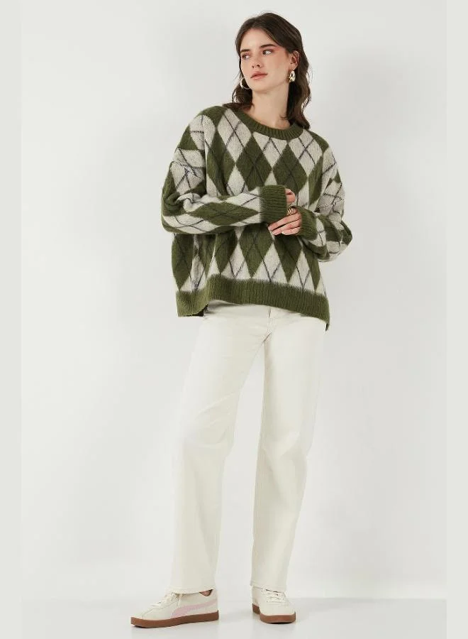 Lela Lela Oversize Fit Crew Neck Diamond Patterned Soft Texture Sweater Women's SWEATER 4616223