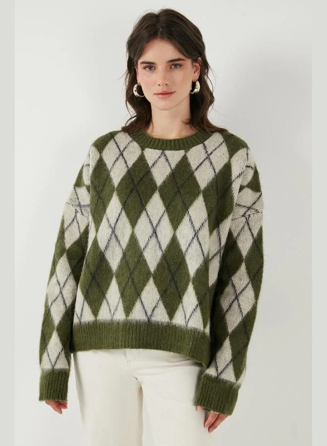 Lela Lela Oversize Fit Crew Neck Diamond Patterned Soft Texture Sweater Women's SWEATER 4616223