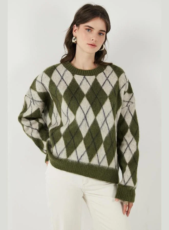Lela Lela Oversize Fit Crew Neck Diamond Patterned Soft Texture Sweater Women's SWEATER 4616223