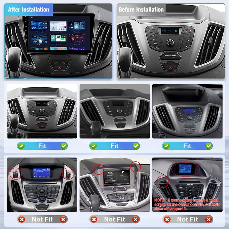 Naifay Android Car Radio for Ford Transit 2013 2014 2015 2016 2017 2018 2019 Stereo, 9inch IPS Touch Screen for Transit Car Stereo with Carplay Android Auto/FM/Bluetooth/GPS/WiFi/Camera/MIC - Image 2