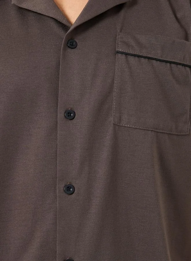 Styli Brown Men Relaxed Fit Solid Shirt and Shorts Set for Men | Best Price UAE