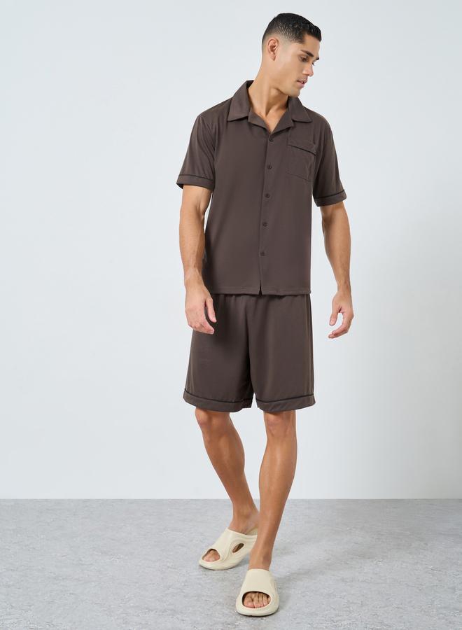 Styli Men Relaxed Fit Solid Shirt and Shorts Set - Image 1