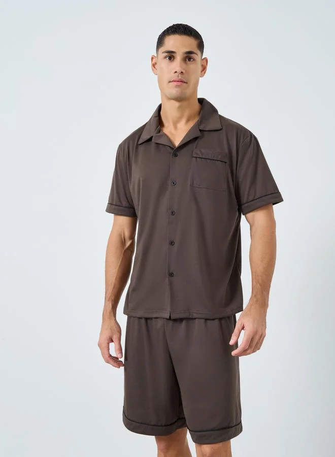 Styli Men Relaxed Fit Solid Shirt and Shorts Set