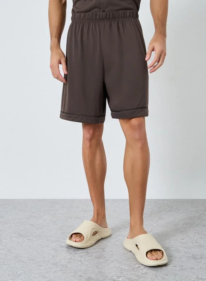 Styli Brown Men Relaxed Fit Solid Shirt and Shorts Set for Men | Best Price UAE