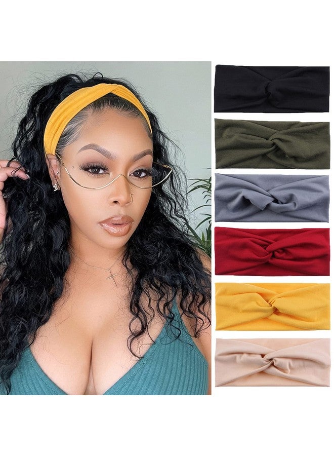 XTREND 6 Pcs Women's Headbands Twisted Cross Elastic Headbands Yoga Workout Headbands Non-Slip Sweat Soft Headbands Solid Color Simple Versatile Hair Accessory Headbands - Image 1