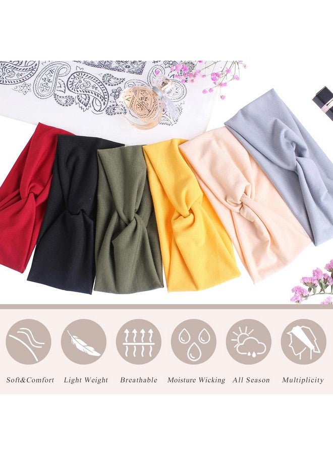 XTREND 6 Pcs Women's Headbands Twisted Cross Elastic Headbands Yoga Workout Headbands Non-Slip Sweat Soft Headbands Solid Color Simple Versatile Hair Accessory Headbands - Image 2