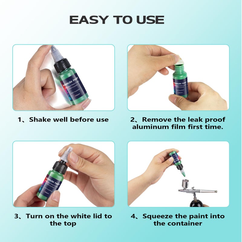 EKOHERR Airbrush Paint 6 Colors, Ready to Spray Airbrush Paint Set, Water-Based Acrylic Air Brush Paints for Metal, Plastic Models, Canvas, Wood, 0.67 Fl Oz/20ml - Image 4