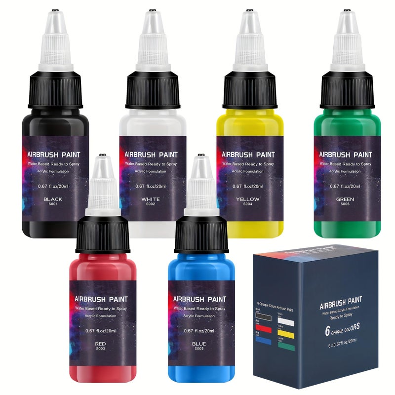 EKOHERR Airbrush Paint 6 Colors, Ready to Spray Airbrush Paint Set, Water-Based Acrylic Air Brush Paints for Metal, Plastic Models, Canvas, Wood, 0.67 Fl Oz/20ml - Image 1