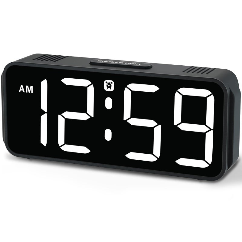 Peakeep Small Digital Alarm Clock Plug in for Bedrooms Bedside Tiny Electric Clock Large Big Numbers Display Battery Backup for Desk Table 6 Dimmers 5 Adjustable Alarm Volume White