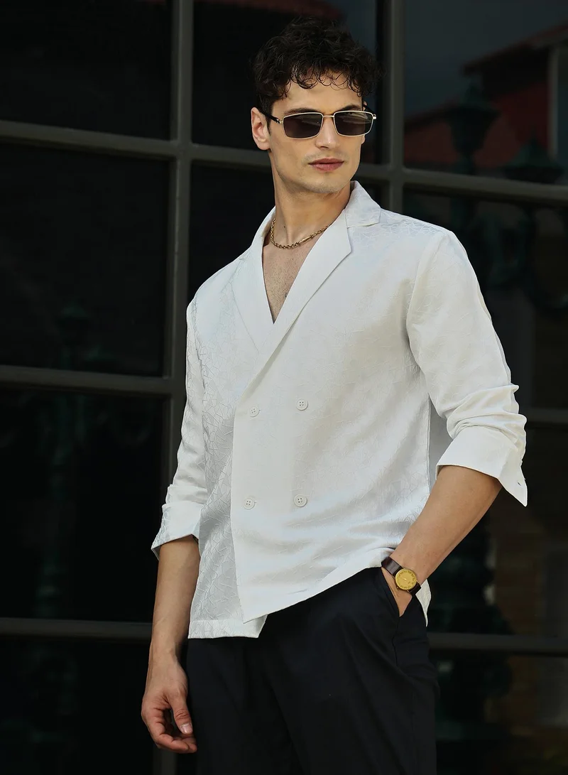 كامبوس سوترا قميص رجالي أبيض بنقوش فسيفساء مزدوج الصدر