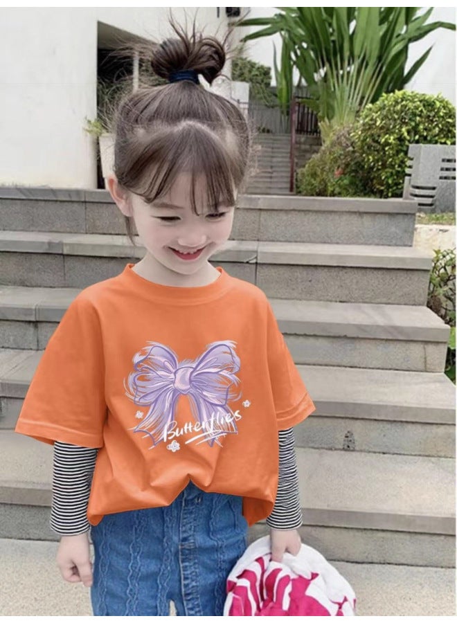 Girls' New Round Neck Fake Two-piece T-shirt Baby Patchwork Inner Wear Long Sleeve Mid-child Autumn Spring Pure Cotton Base Layer Top - Image 4