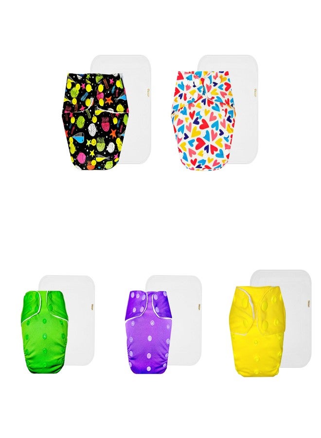 Dumbledo Premium Cloth Diaper with Cotton Insert (Pack of 5) | Soft & Gentle | Breathable | Adjustable Snaps | All-Day Wear | 3 Months - 3 Years | Unisex Baby - Image 1