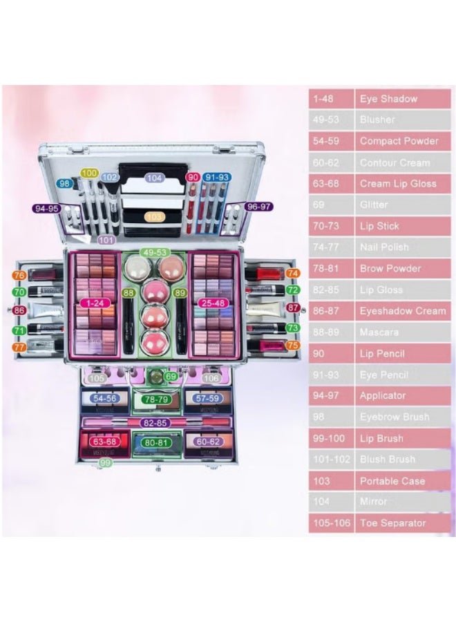 MISS YOUNG Professional Multi functional Makeup Kit 106pcs Makeup Tools Eyeshadow Lipstick - Image 2