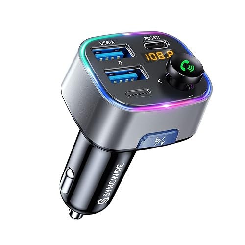 Syncwire Bluetooth 5.4 FM Transmitter Car Adapter 48W (PD 36W & 12W) [Light Switch] [Hi-Fi Deep Bass] [Fast Charge] Wireless Radio Music Adapter LED Display Hands-Free Calling Support USB Drive - Image 1