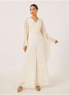Styli Cream Foil Print Wide Leg Jumpsuit  - Image 2