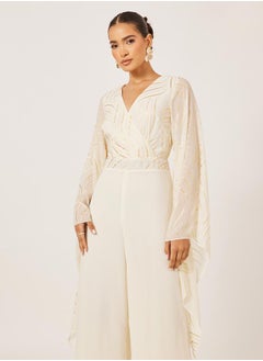 Styli Cream Foil Print Wide Leg Jumpsuit  - Image 3