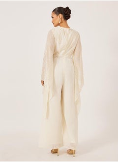 Styli Cream Foil Print Wide Leg Jumpsuit  - Image 5
