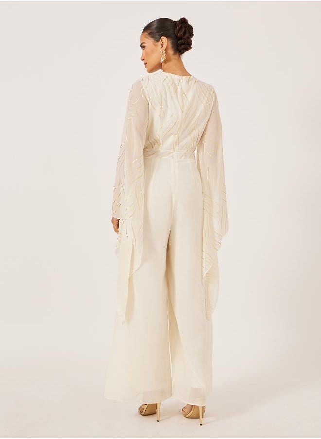Styli - Cream Foil Print Wide Leg Jumpsuit - Image 1