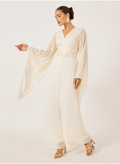 Styli Cream Foil Print Wide Leg Jumpsuit  - Image 1
