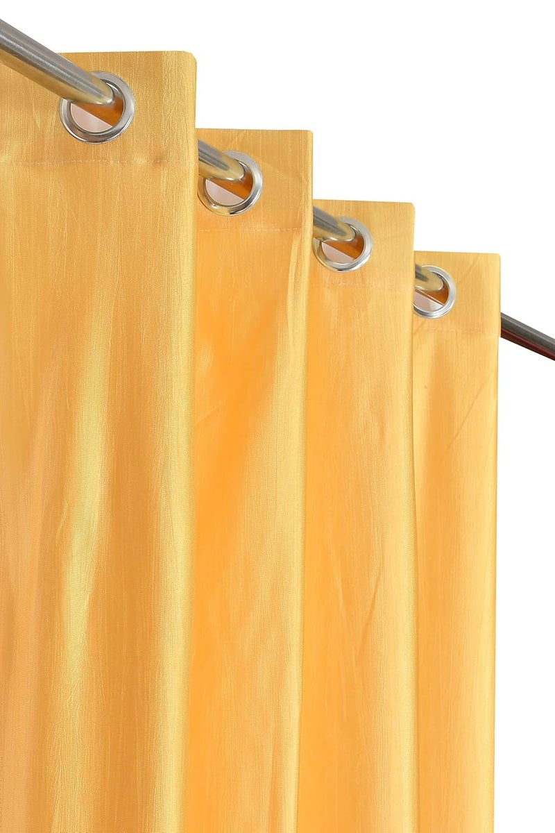 Yarnis Yarnis 8 feet Polyester LightFiltering 2 Printed 1 Plain Eyelet Long Door Curtain Brown Yellow Combo Pack of 3 - Image 3