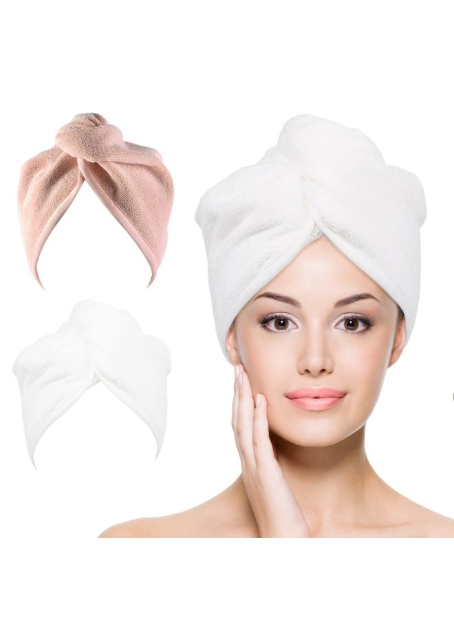YoulerTex - Youlertex Microfiber Hair Towel Wrap  Women 2 Pack 10 Inch X 26 Inch  Super Absorbent Quick Dry Hair Turban For Drying Curly Long And Thick Hair  Peachy Beige White - Image 1