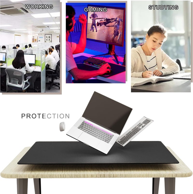 MAIDERN مايدرن 43.3 × 27.5 بوصة حصيرة مكتب جلدية، حصيرة مكتب كبيرة، حصيرة ماوس كبيرة قابلة للعكس من الفلين والجلد للمكتب، حصيرة مكتب كمبيوتر مقاومة للماء للألعاب والمكتب المنزلي (أسود) - Image 4