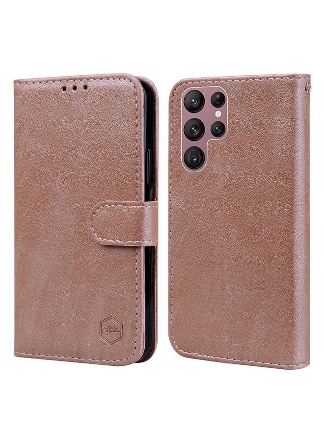 اس-توب جراب لهاتف Samsung Galaxy S22 Ultra مصنوع من الجلد الزيتي وملمس جلد البولي يوريثان + جراب هاتف TPU - Image 1