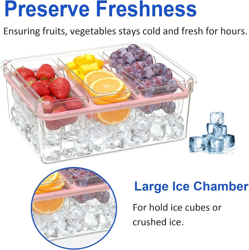 LLMRR Clear Plastic Storgae Bin with Lid & Handle, Airtight Snack Organizer with 3 Removable Drain Containers, Multi-Use Storage Bin for Pantry, Kitchen, Fridge, Home Organization, Pink - Image 5