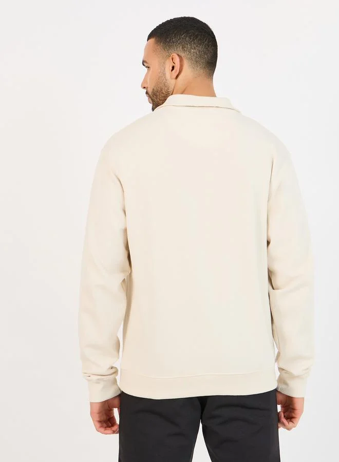 Styli Quarter Zip Minimal Print High Neck Rib Relaxed Sweatshirt