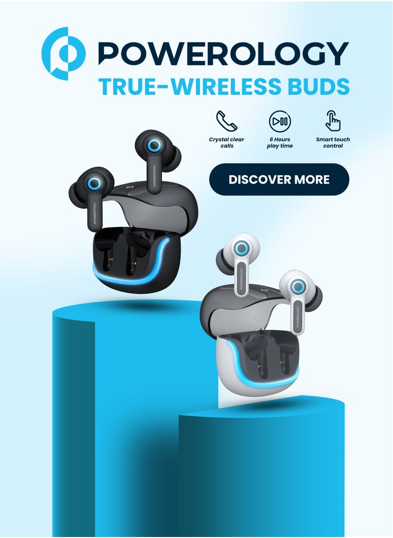 Quad Microphone ENC True-Wireless Earphone/ Fast Wireless Recharge/ 10M Distance/ 6H Working Time / Smart Touch Control - White