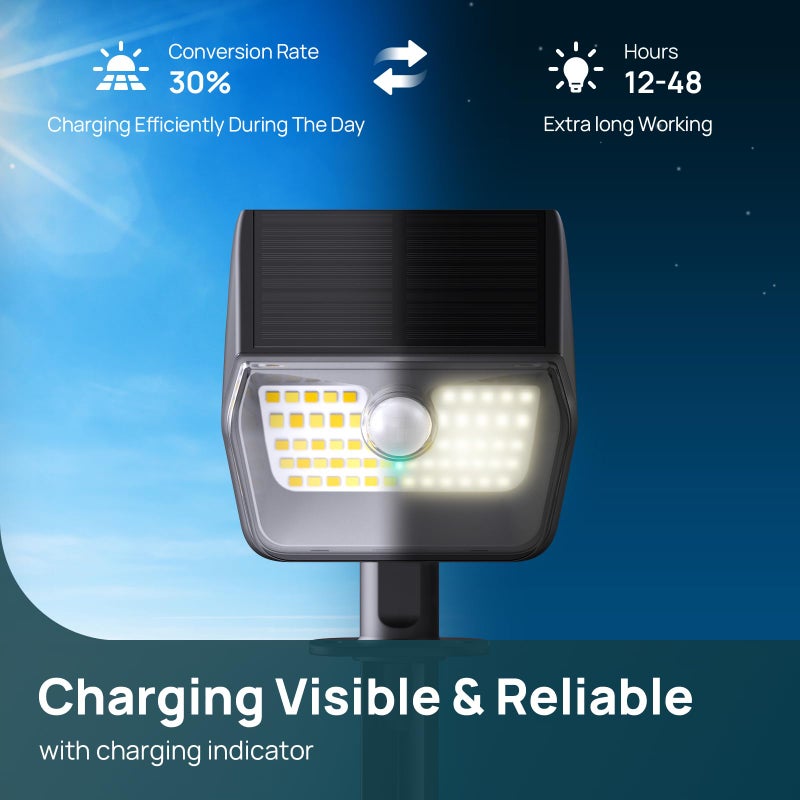 Linkind Solar Lamps 2 in 1 Solar Spotlight Outdoor with Motion Detector 3000K & 6500K, 60-LEDs Outdoor Garden Spotlight, IP67 Waterproof Solar Path Lights 8M/120°, 6 Pieces - Image 2