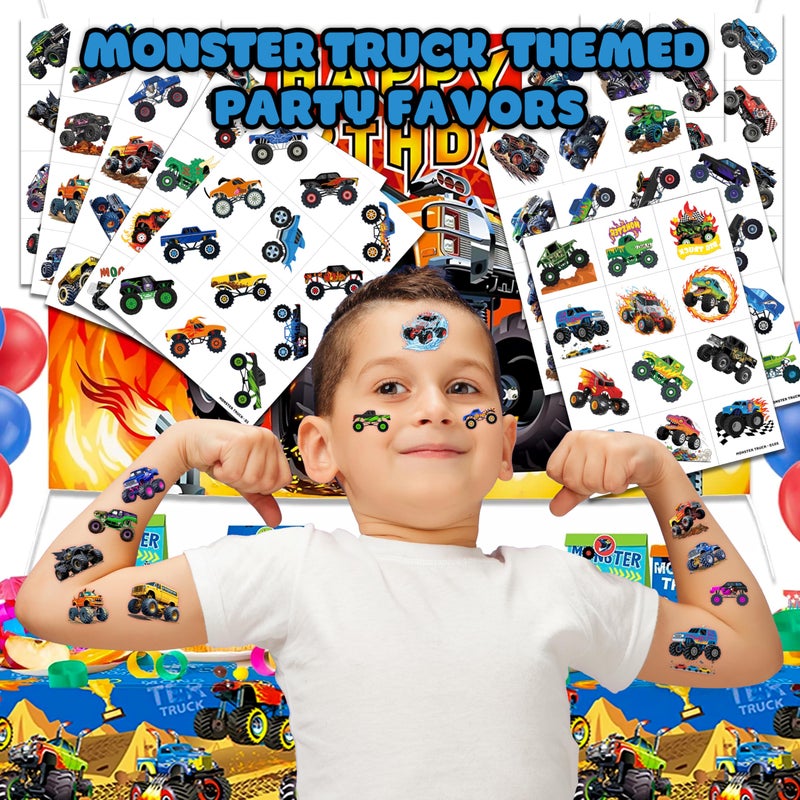 91TATTOOS 120 PCS Monster Truck Race Car Pre-Cut Temporary Tattoos for Kids | Super Cute Themed Birthday Party Favors, Supplies, Decorations, Fake Tattoo Stickers, Rewards & Gifts for Boys Girls - Image 2