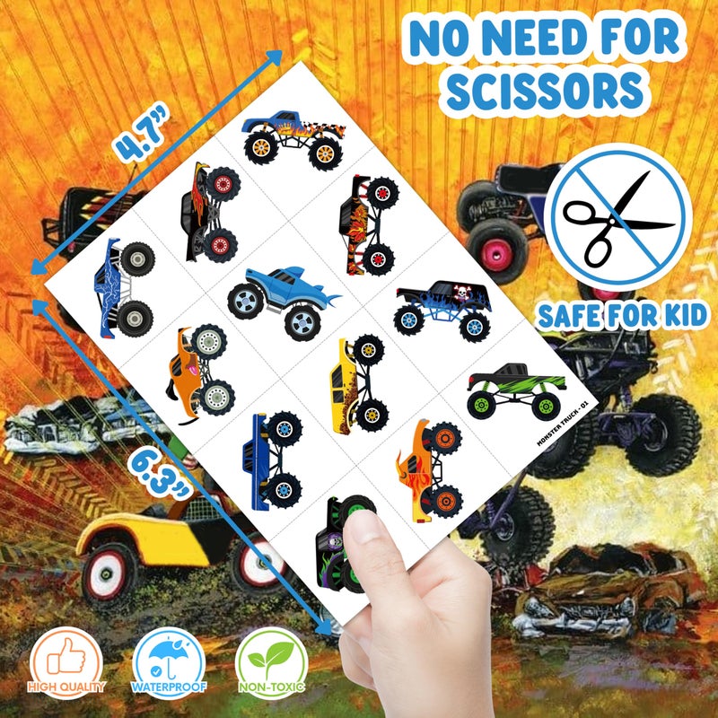 91TATTOOS 120 PCS Monster Truck Race Car Pre-Cut Temporary Tattoos for Kids | Super Cute Themed Birthday Party Favors, Supplies, Decorations, Fake Tattoo Stickers, Rewards & Gifts for Boys Girls - Image 4