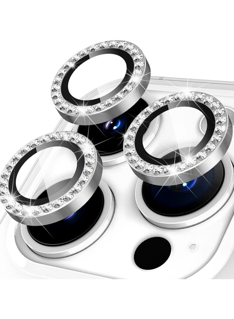 ELTRAZONE iPhone 14 Pro 6.1 inch /14 Pro Max 6.7 inch Camera Lens Protector, Set with Diamonds Bling Camera Cover Tempered Glass for iPhone 14 Pro Max /14 Pro [Perfectly Fit] - Diamond Silver - Image 1