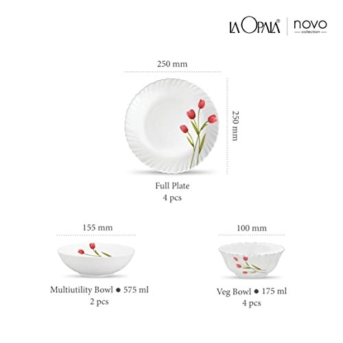La Opala Novo Collection Opal Glass Crockery | for Family of 4 | Dinner Set 10 pcs Radiant Curves | Plates & Bowls for Dining | Microwave Safe | 100% Vegetarian | Extra Strong | Light & White - Image 3