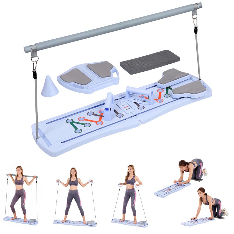 FAHKNS 6-in-1 Foldable Pilates Board Reformer Kit, Portable Home Gym Equipment with Resistance Bands, Ab Board, Smart Timer & Phone Holder, Full Body Workout for Women, Pink - Image 1