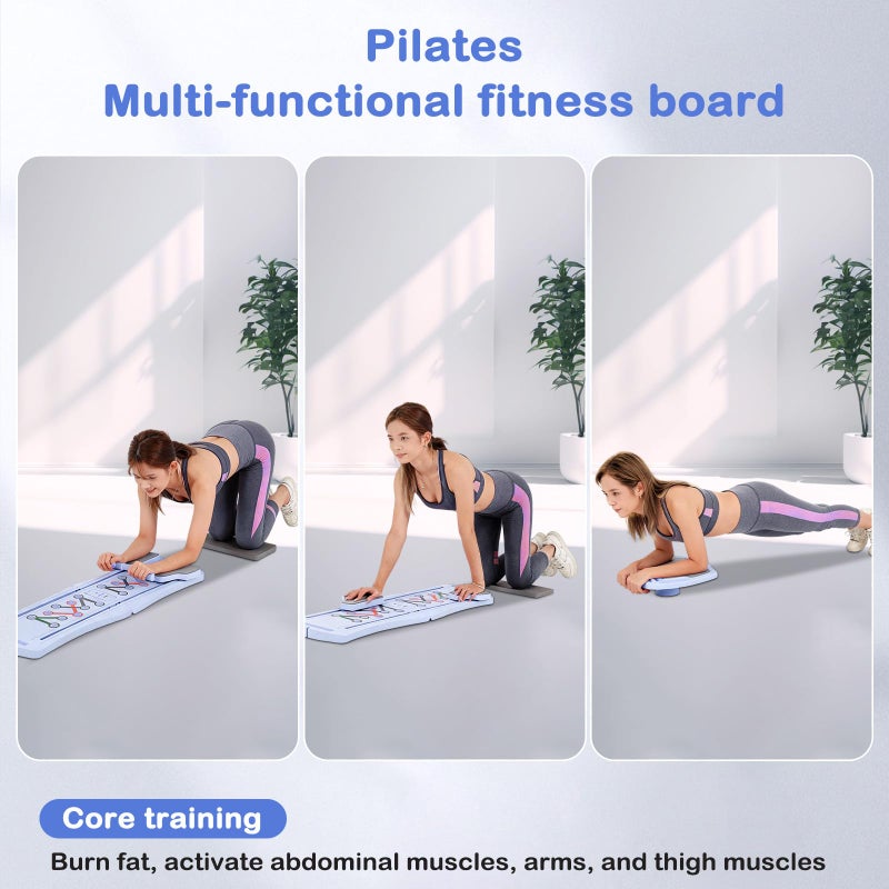 FAHKNS 6-in-1 Foldable Pilates Board Reformer Kit, Portable Home Gym Equipment with Resistance Bands, Ab Board, Smart Timer & Phone Holder, Full Body Workout for Women, Pink - Image 4