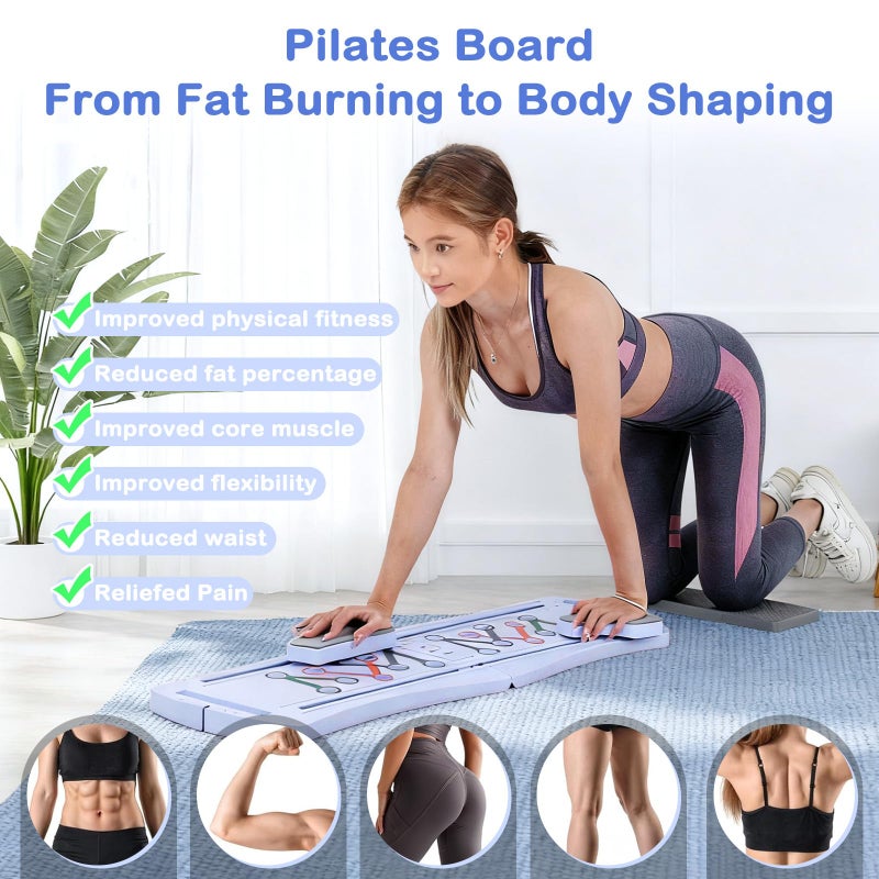 FAHKNS 6-in-1 Foldable Pilates Board Reformer Kit, Portable Home Gym Equipment with Resistance Bands, Ab Board, Smart Timer & Phone Holder, Full Body Workout for Women, Pink - Image 2