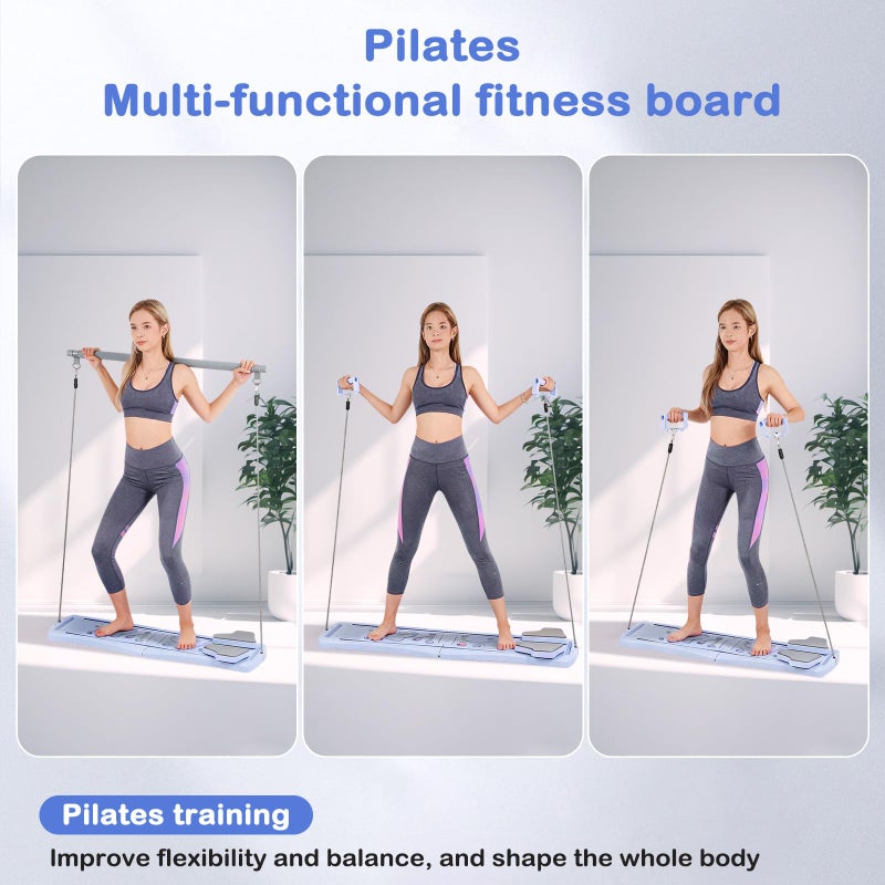 FAHKNS 6-in-1 Foldable Pilates Board Reformer Kit, Portable Home Gym Equipment with Resistance Bands, Ab Board, Smart Timer & Phone Holder, Full Body Workout for Women, Pink - Image 3