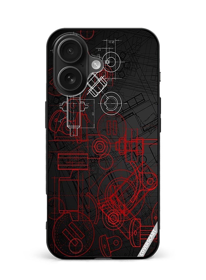 غطاء حماية لجهاز آبل آيفون 16 بتصميم تجريدي صناعي متعدد الألوان