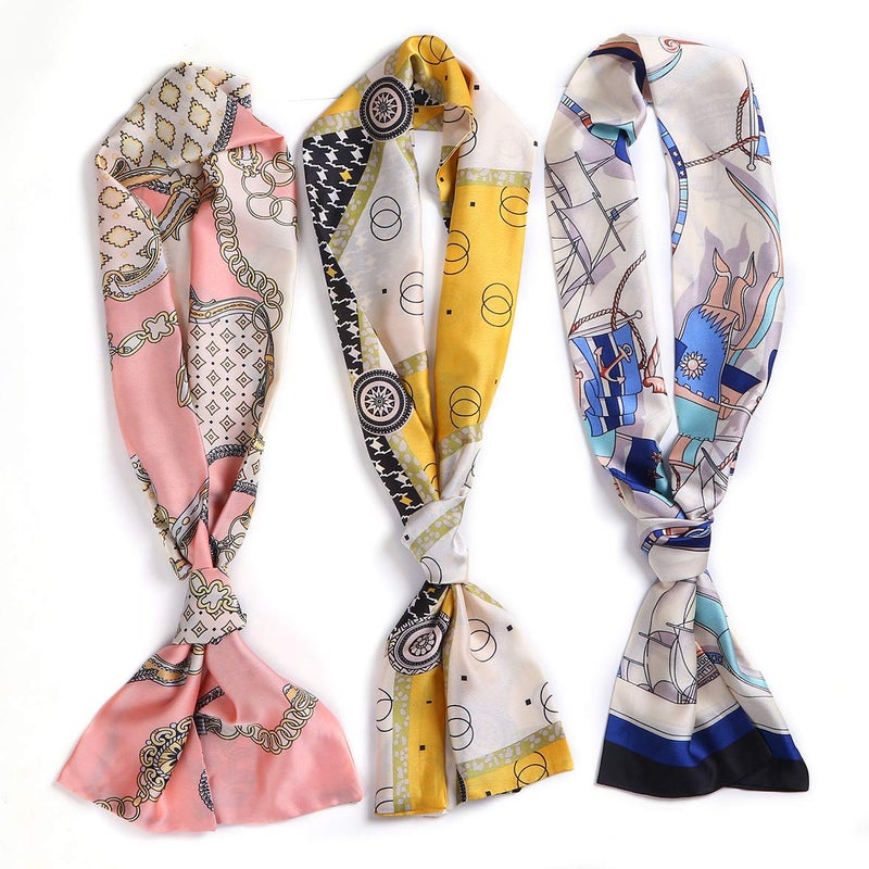 شال لييفن 3 قطع بحواف ساتان لتثبيت الشعر لباروكات الدانتيل، رباط رأس مطبوع غير قابل للانزلاق لتغليف الشعر ليلاً 57x55، قبضة باروكة حريرية بنمط دقيق لمكياج القبعة وزينة أخرى