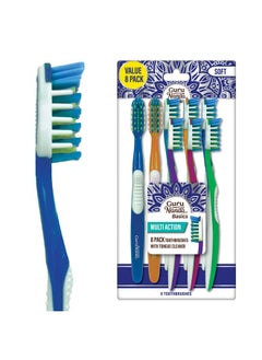 GuruNanda GuruNanda Multi-Action Toothbrush with Tongue Cleaner - Soft Bristles for Sensitive Teeth & Gums - Assorted Colors, Pack of 8  - Image 1