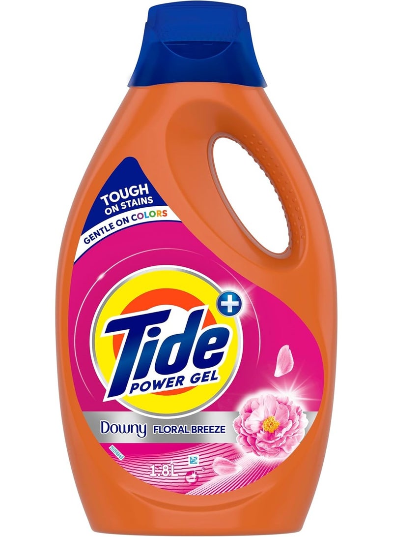 تايد جل تايد باور مع داوني فلورال بريز، منظف سائل عميق التنظيف، سعة 1.8 لتر، لجميع الغسالات، قوة تنظيف 3 أضعاف، قوي على البقع، لطيف على الألوان - Image 1