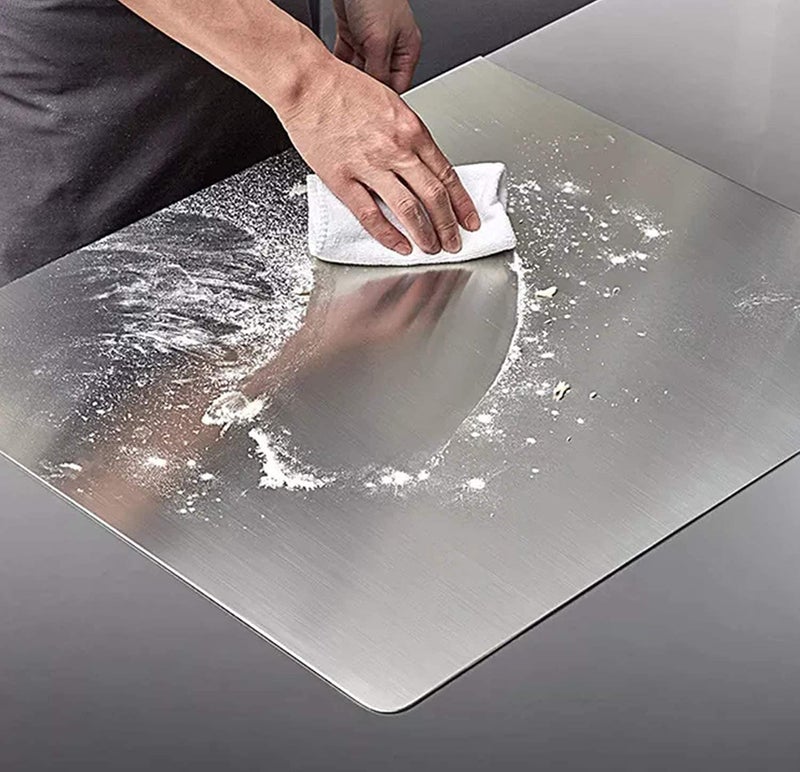 MEDALLIX Stainless Steel Chopping Board with Lip for Kitchen | Heavy Duty Cutting Board for Vegetables, Meat, Fish, Fruits | Non-Slip, Rust-Proof, Round Edges | Includes Rolling Pin - Image 4