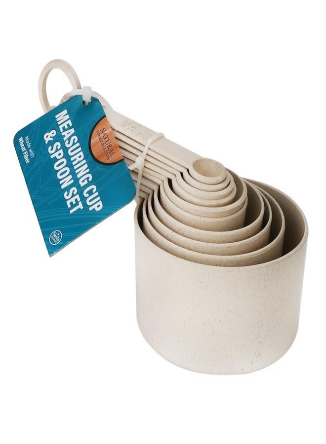 GODAGE 10 pcs Wheat Straw Measuring Cups and Spoons Set, Made of Natural Wheat Straw Fiber and Food Grade PP Material, BPA Free, Stackable, Microwave, Freezer and Dishwasher Safe, Cream Color - Image 1