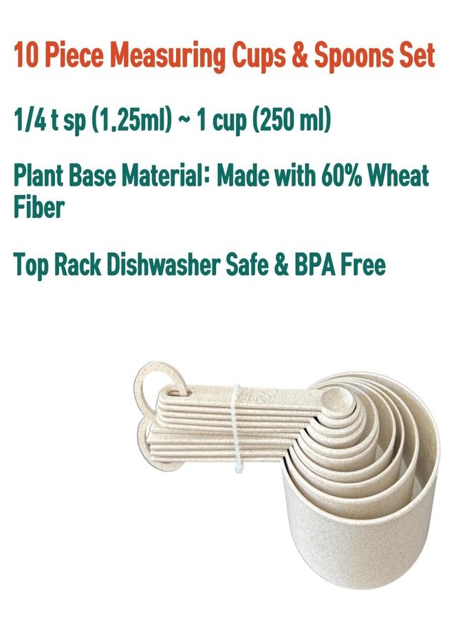 GODAGE 10 pcs Wheat Straw Measuring Cups and Spoons Set, Made of Natural Wheat Straw Fiber and Food Grade PP Material, BPA Free, Stackable, Microwave, Freezer and Dishwasher Safe, Cream Color - Image 5