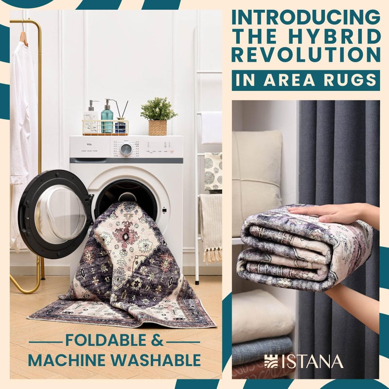 Istana 2x3 Rug - Grey Beige Bedroom Rug - Kid & Pet Friendly 2x3 Washable Rug Non Slip - Non Shedding Rubber Backed Rugs 2x3 - Foldable 2x3 Entry Rug - Eco Friendly Materials for Small Rugs 2x3 - Image 2